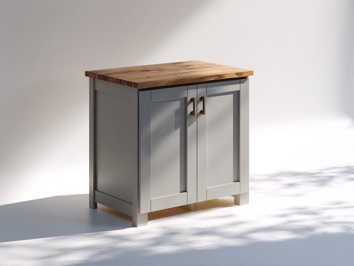 Buffet - Bois - 86 x 42 x 88 cm - Gris taupe-bois naturel - Campagne moderne