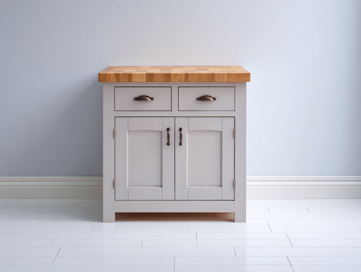 Buffet - Bois - 84 x 40 x 86 cm - Blanc cassé-bois naturel - Rustique