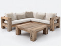 Canapé de jardin - bois - tissu - 245 x 245 x 76 cm - naturel-écru - style rustique