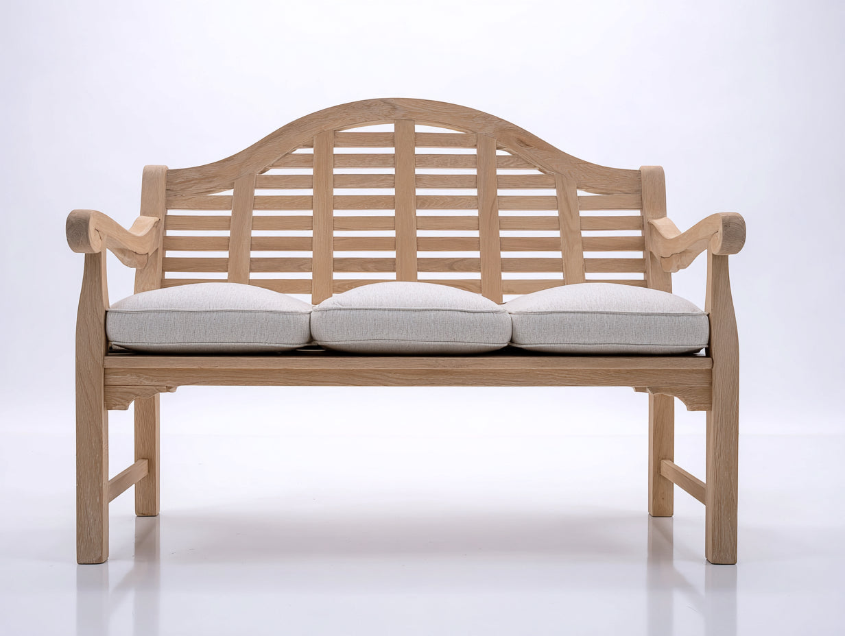 Banc de jardin - bois - tissu - 166 x 67 x 104 cm - chêne clair-beige grisé - style classique