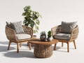 Canapé de jardin - rotin tressé - bois - tissu - 78 x 75 x 78 cm - naturel-beige-gris - style bohème