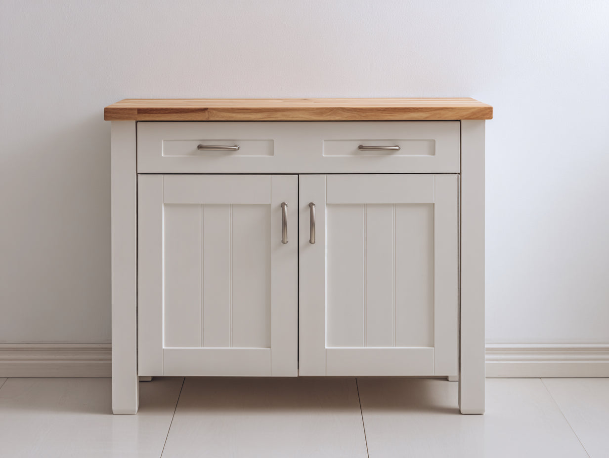 Buffet - Bois - 96 x 43 x 88 cm - Blanc-bois naturel - Rustique contemporain