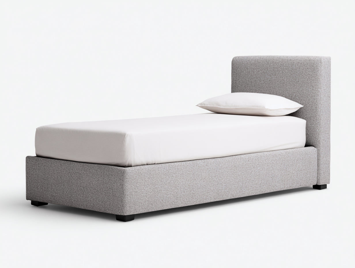 Lit simple - Tissu - 216 x 106 x 110 cm - Gris clair - Contemporain
