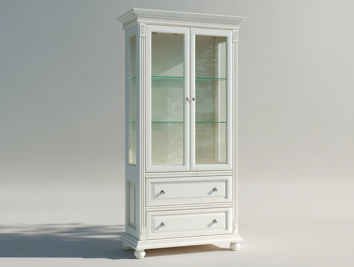 Vitrine - Bois-verre - 98 x 44 x 190 cm - Blanc cassé - Classique