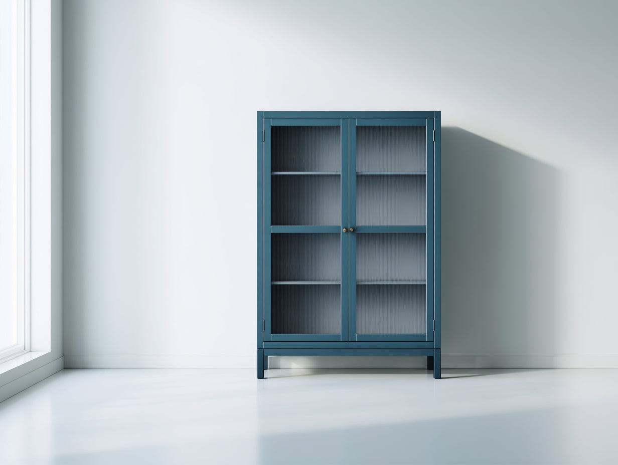 Vitrine - Métal-verre - 92 x 38 x 155 cm - Bleu pétrole - Moderne