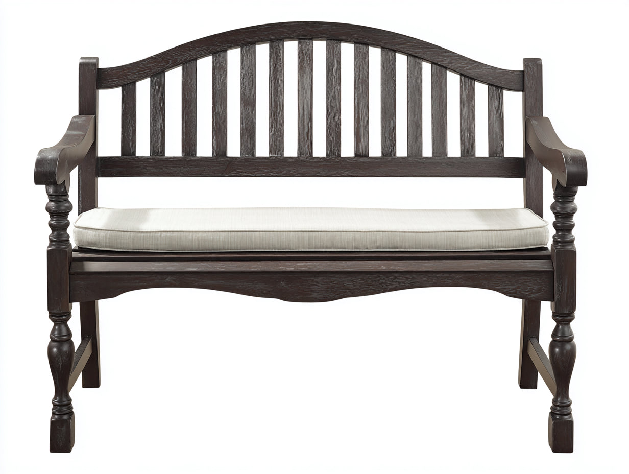 Banc de jardin - bois - tissu - 154 x 63 x 97 cm - brun foncé-écru - style classique