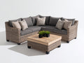 Canapé de jardin - rotin tressé - bois - tissu - 242 x 242 x 82 cm - naturel-gris - style contemporain