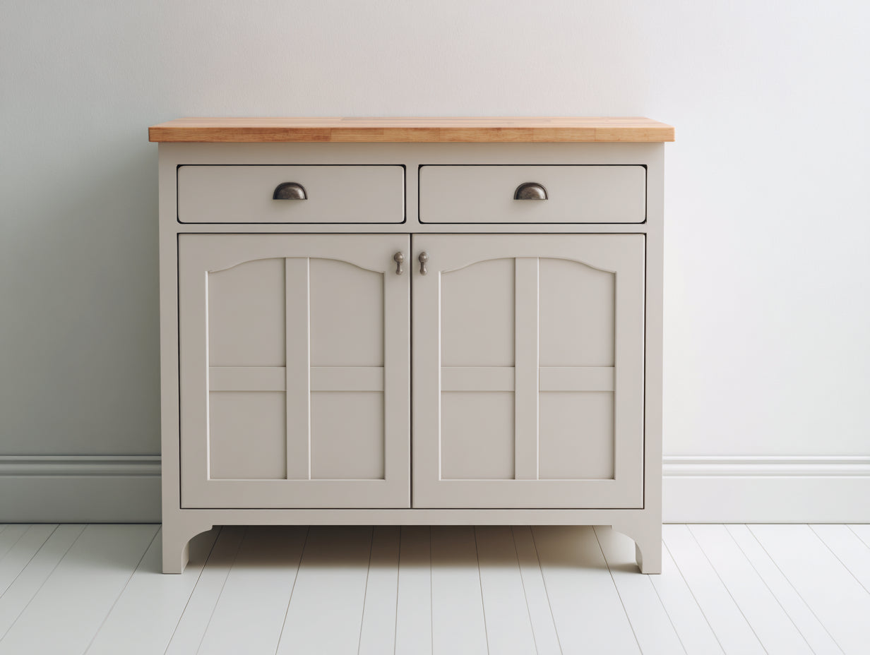 Buffet - Bois - 104 x 43 x 89 cm - Blanc cassé-bois naturel - Campagne