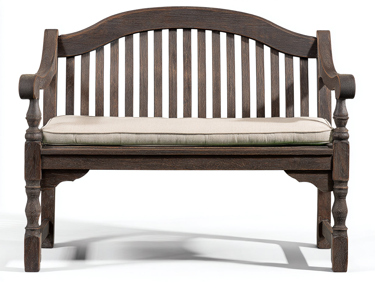 Banc de jardin - bois - tissu - 160 x 64 x 96 cm - brun patiné-lin - style traditionnel