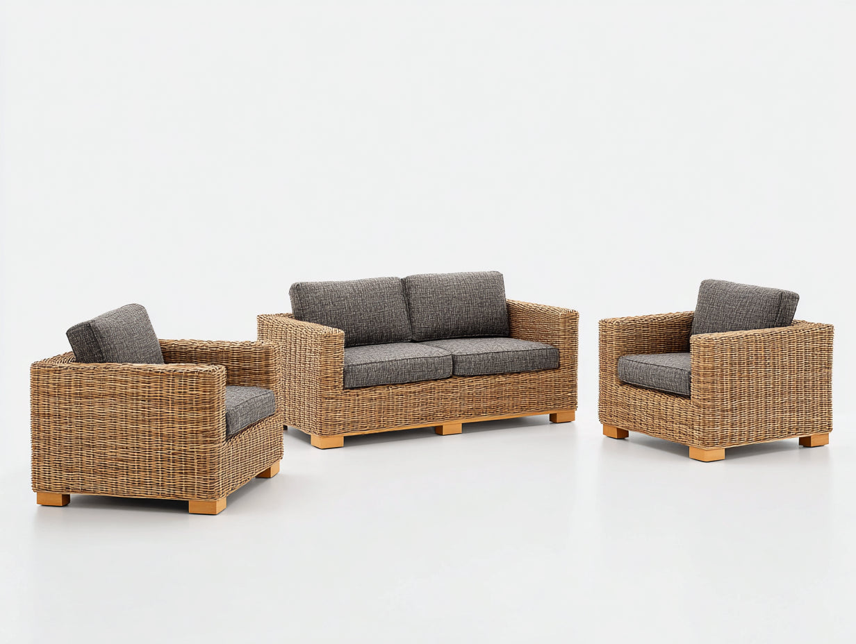 Canapé de jardin - rotin tressé - tissu - 168 x 84 x 79 cm - naturel-gris foncé - style contemporain