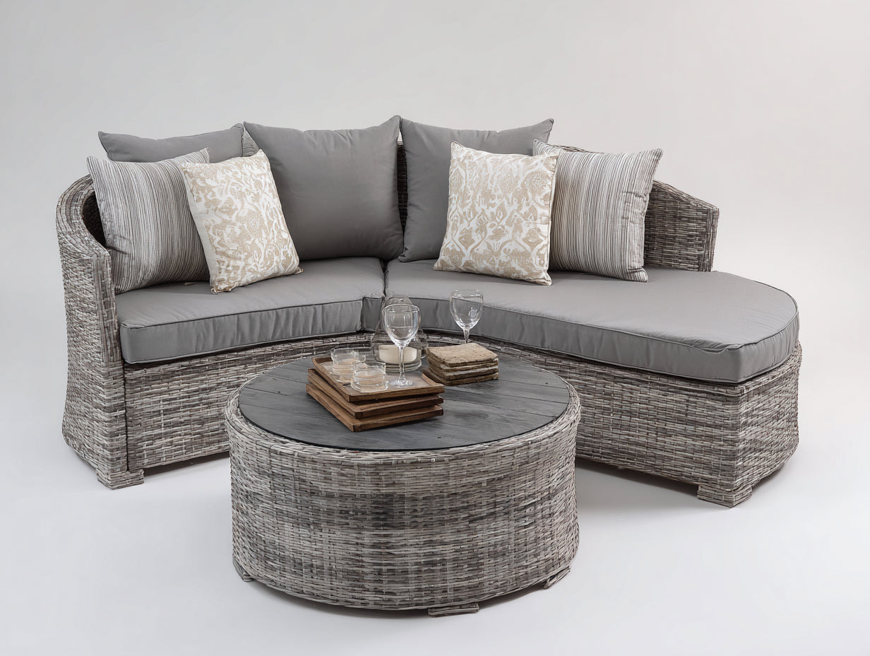 Canapé de jardin - fibre tressée - tissu - 225 x 170 x 81 cm - gris taupe-gris moyen - style contemporain