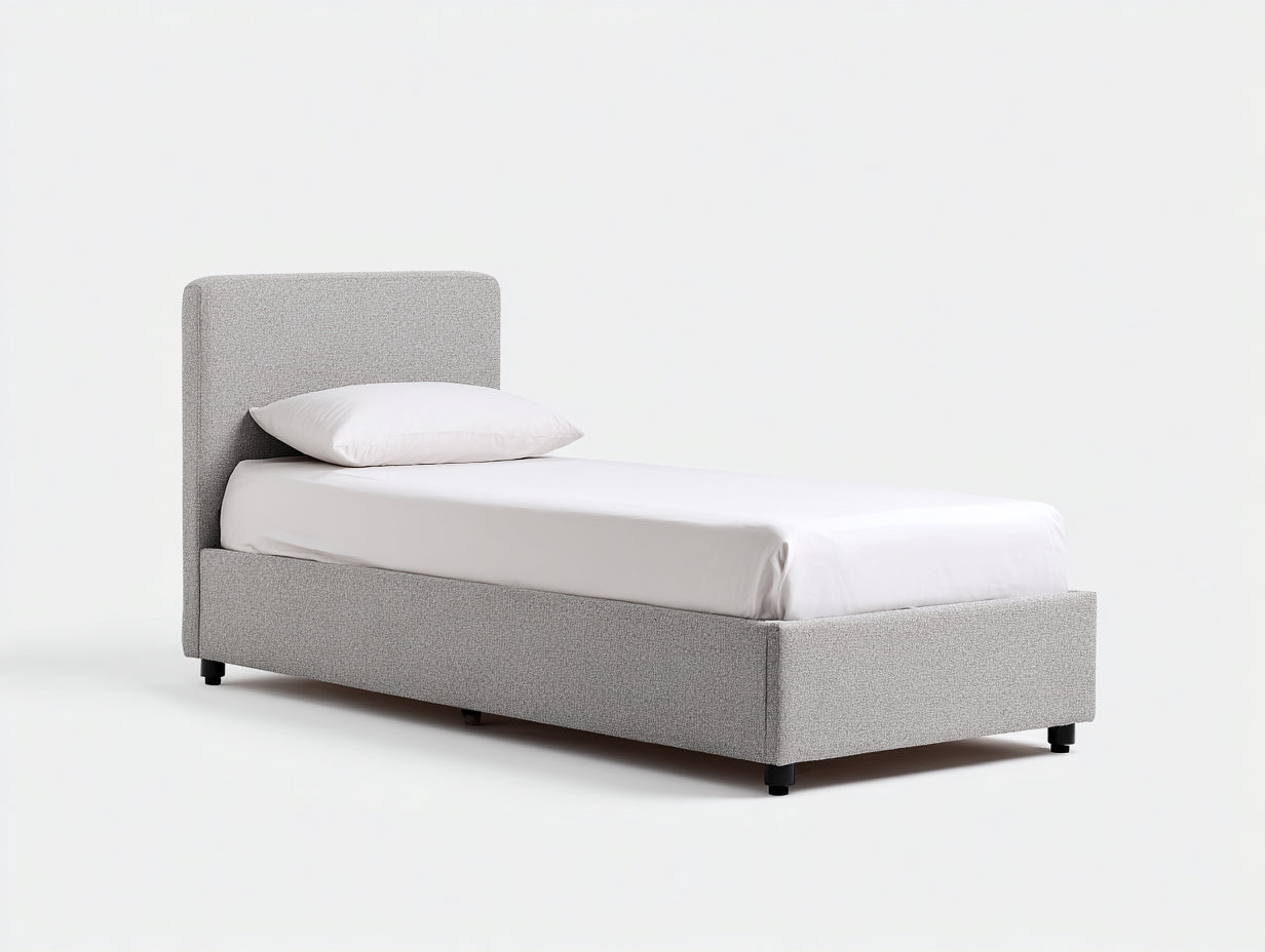 Lit simple - Tissu - 214 x 104 x 108 cm - Gris clair - Épuré