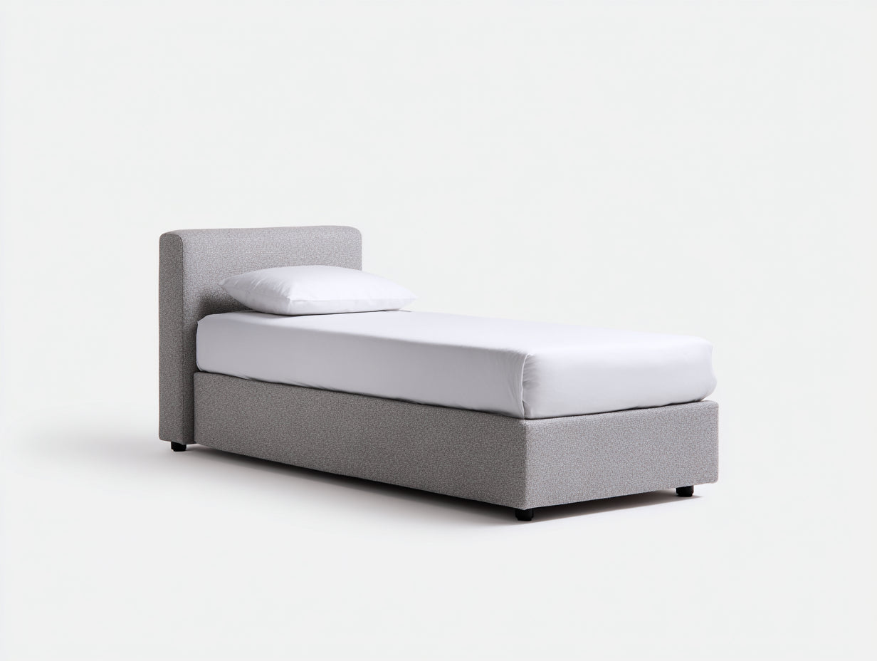 Lit simple - Tissu - 210 x 102 x 98 cm - Gris clair - Minimaliste