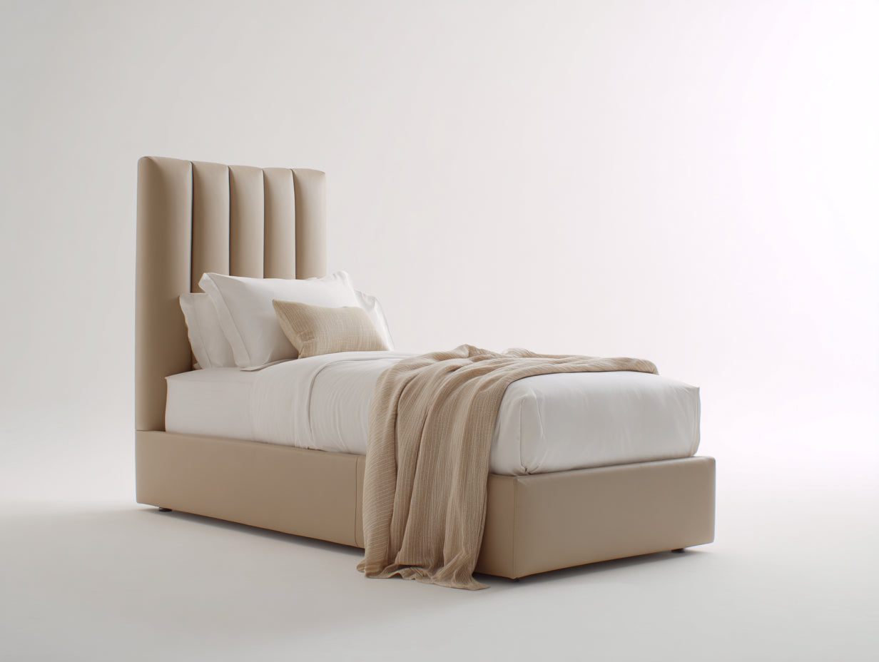 Lit simple - Similicuir - 218 x 105 x 128 cm - Beige - Moderne
