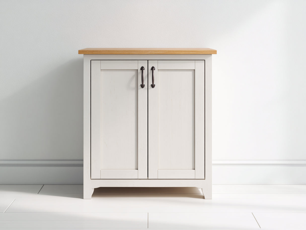 Buffet - Bois - 82 x 40 x 84 cm - Blanc cassé-bois naturel - Rustique