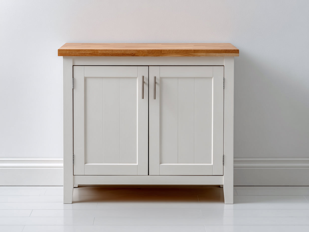 Buffet - Bois - 92 x 42 x 84 cm - Blanc-bois naturel - Campagne moderne