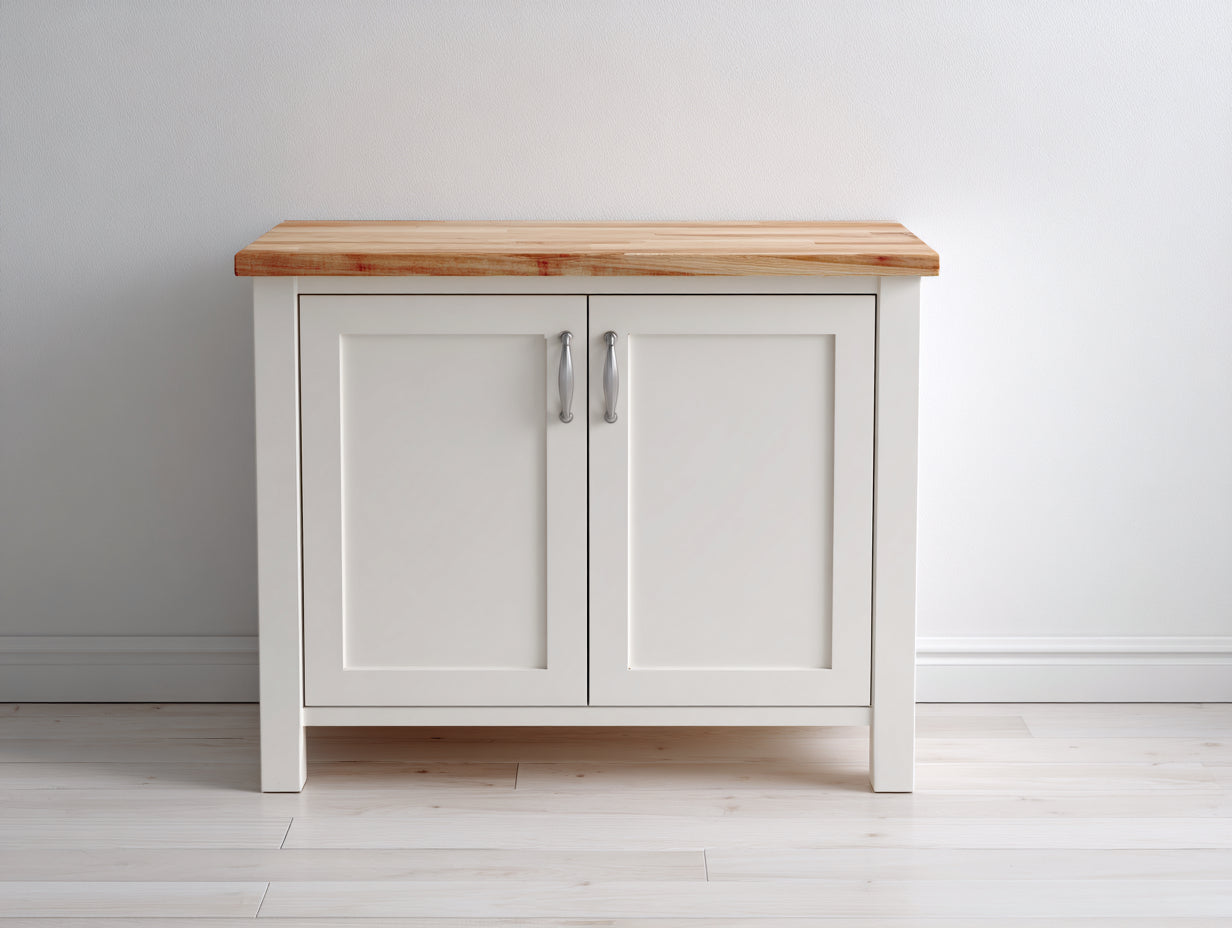 Buffet - Bois - 88 x 40 x 82 cm - Blanc-bois naturel - Minimaliste rustique