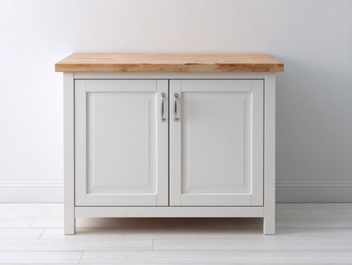 Buffet - Bois - 90 x 40 x 85 cm - Blanc-bois naturel - Campagne moderne