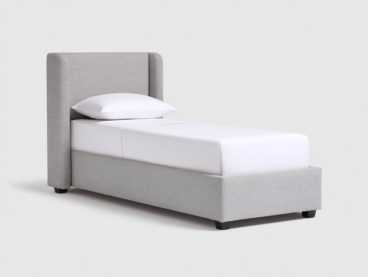 Lit simple - Tissu - 212 x 103 x 112 cm - Gris clair - Élégant
