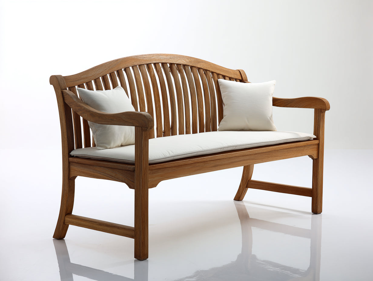 Banc de jardin - bois - tissu - 154 x 63 x 94 cm - brun-écru - style classique
