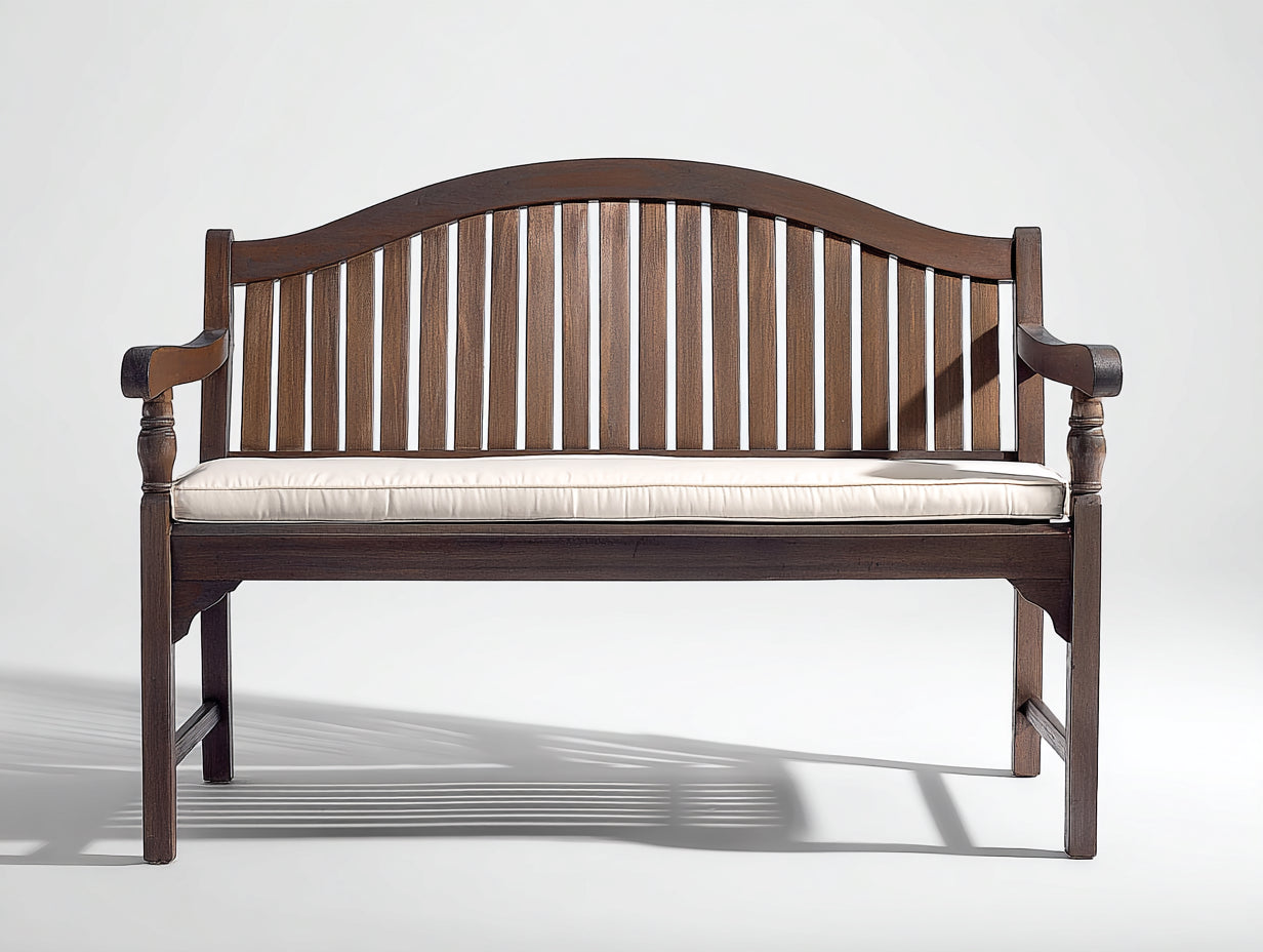 Banc de jardin - bois - tissu - 158 x 64 x 94 cm - brun foncé-écru - style classique