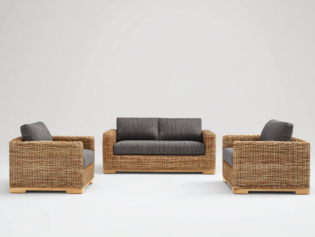 Canapé de jardin - rotin tressé - tissu - 170 x 86 x 78 cm - naturel-gris anthracite - style contemporain