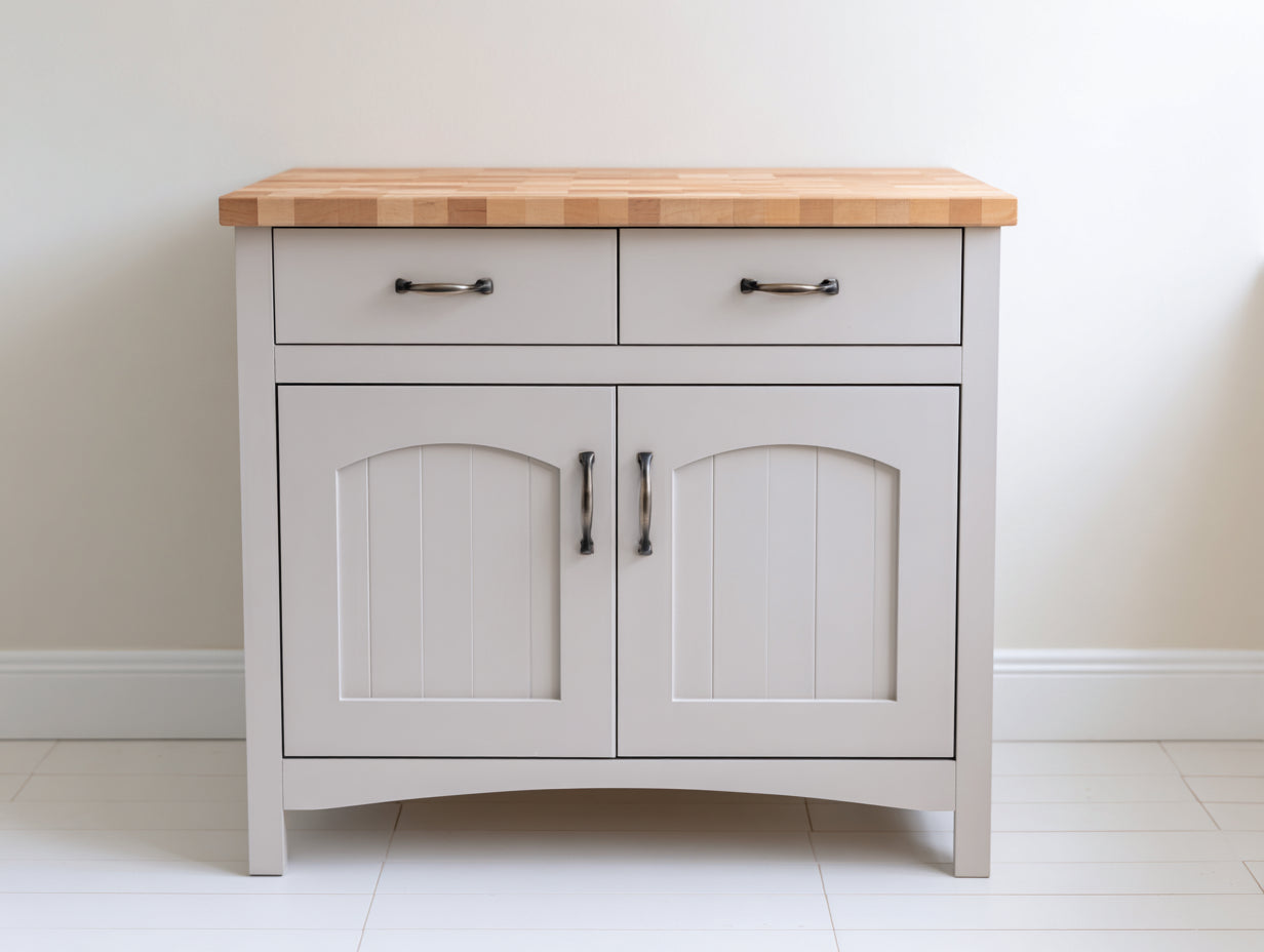 Buffet - Bois - 100 x 44 x 90 cm - Blanc cassé-bois naturel - Campagne traditionnelle