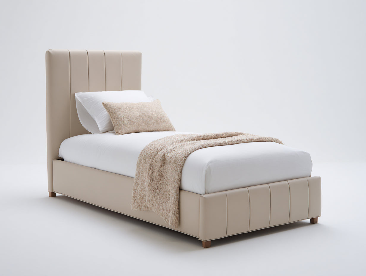 Lit simple - Similicuir - 215 x 108 x 125 cm - Beige - Contemporain