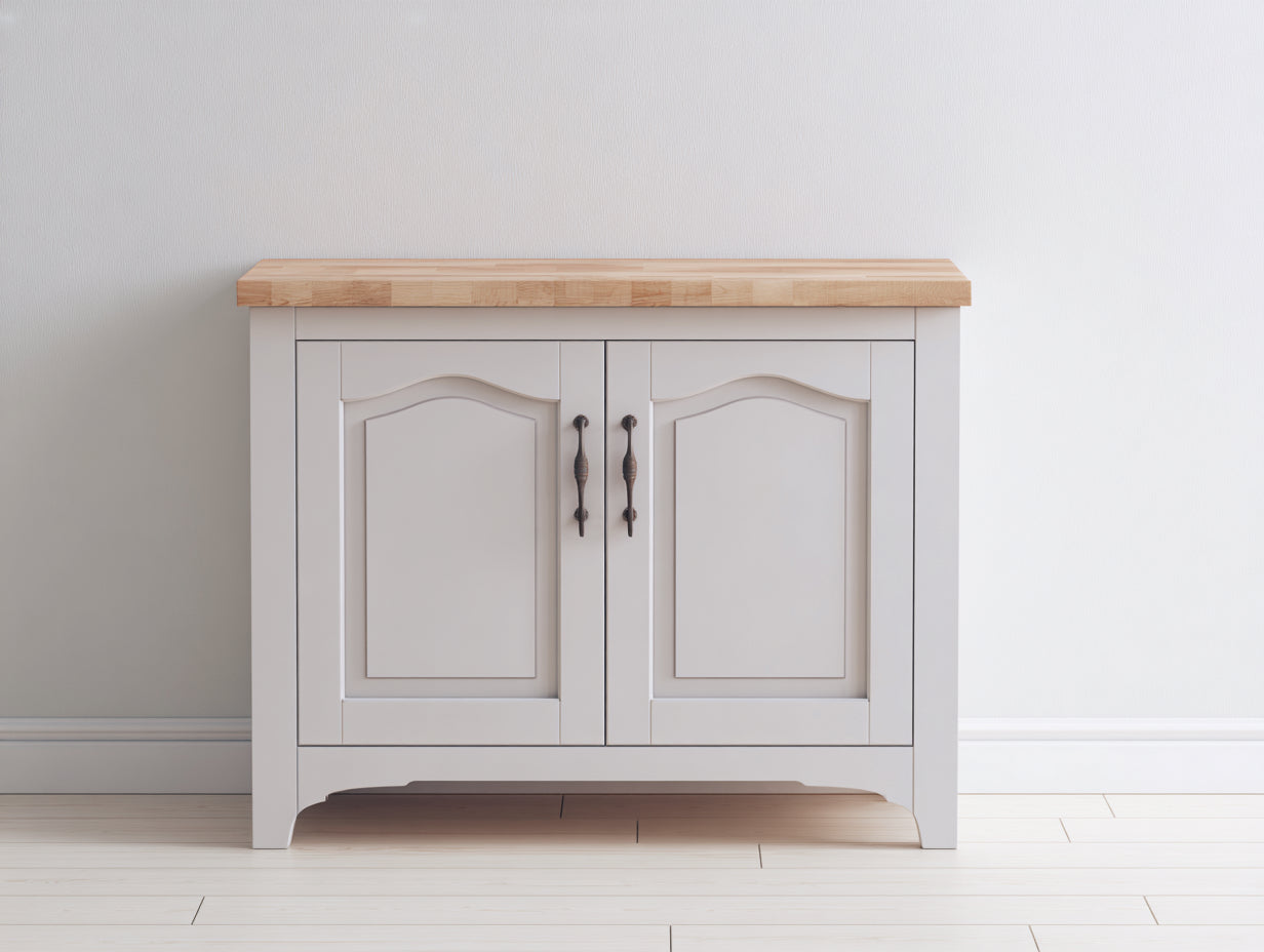 Buffet - Bois - 96 x 42 x 82 cm - Blanc cassé-bois naturel - Classique
