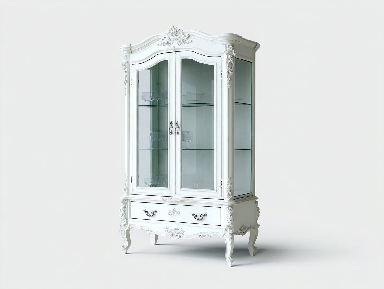 Vitrine - Bois-verre - 100 x 45 x 193 cm - Blanc - Rococo