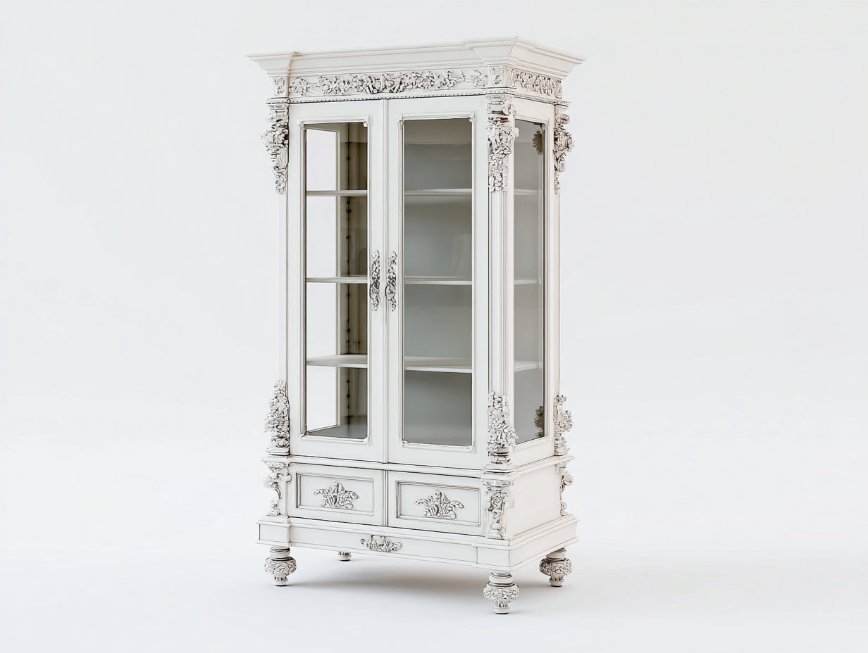 Vitrine - Bois-verre - 110 x 48 x 198 cm - Blanc - Baroque