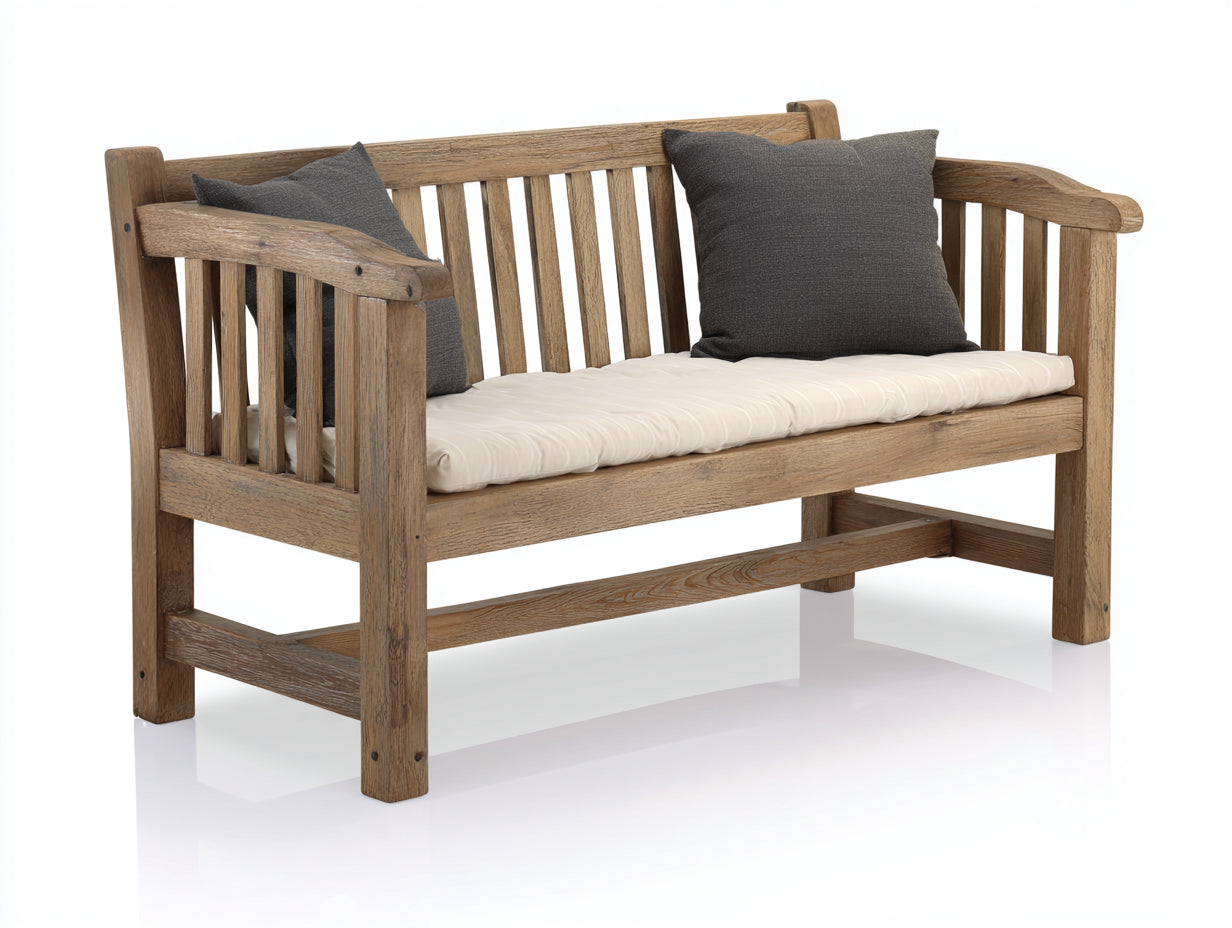 Banc de jardin - bois - tissu - 153 x 66 x 88 cm - brun naturel-écru - style campagne