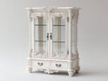 Vitrine - Bois-verre - 112 x 48 x 198 cm - Blanc ivoire - Baroque floral